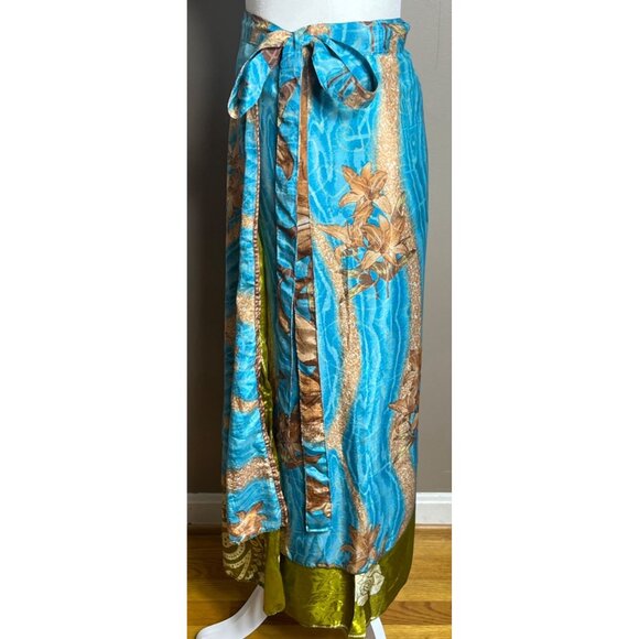 Wrap Sari Skirt Maxi Reversible Layers Silk Chiffon Satin Boho Gypsy Womens 1 Sz - Picture 5 of 10